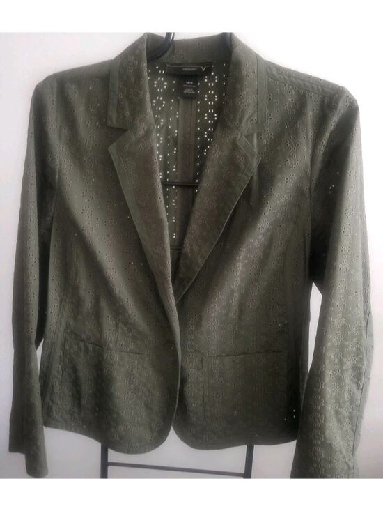 Venezia Jackets & Blazers - Venezia Size 14/16 Olive Green Eyelet Cotton Jacket Blazer EUC Lightweight